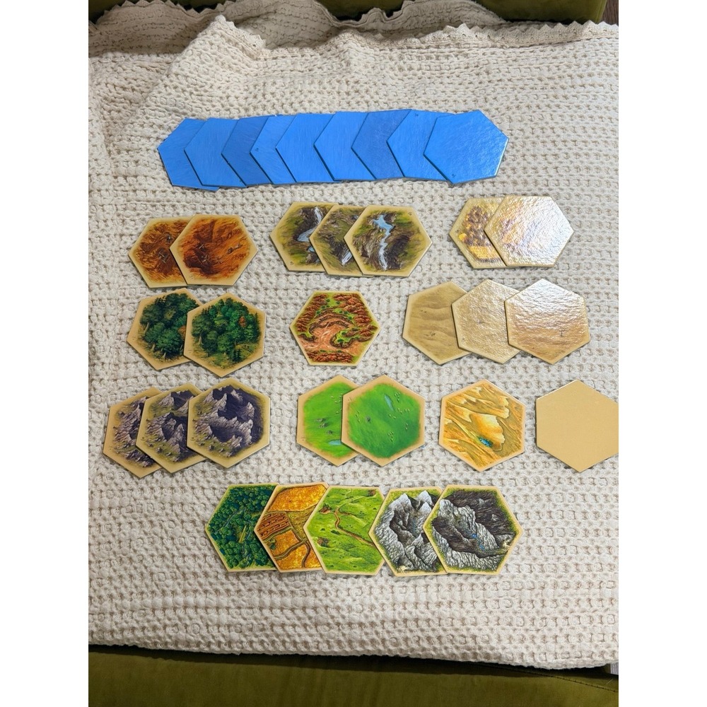 Settlers of Catan Rellacement Pieces- 34 various terrain hex pieces